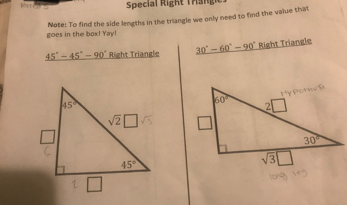 Ch 7 notes right triangles answer key