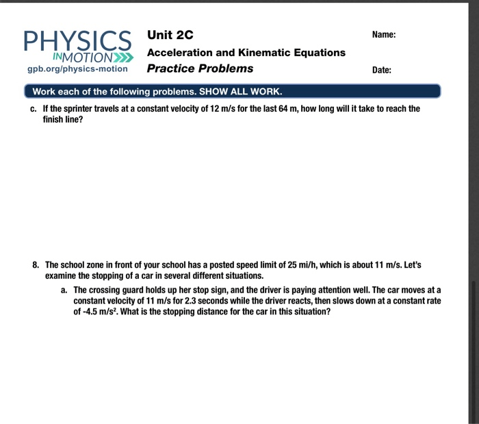 Physics in motion unit 2c answer key