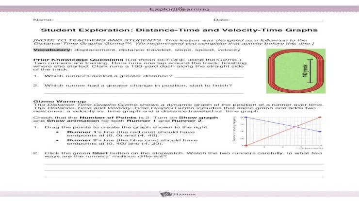 Distance time student gizmo worksheet graphs date name exploration