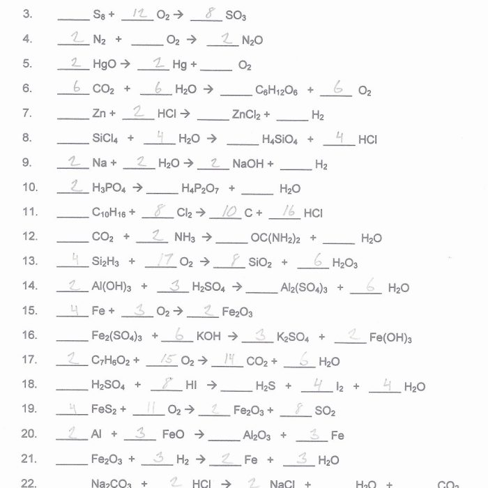 Chapter 7 worksheet 1 balancing chemical equations